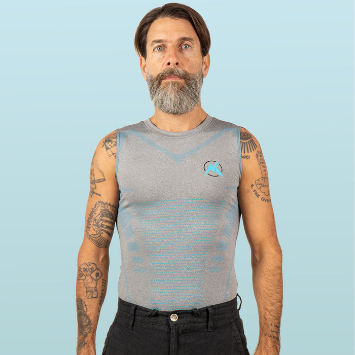 Man wearing the grey VitaBoost compression tank