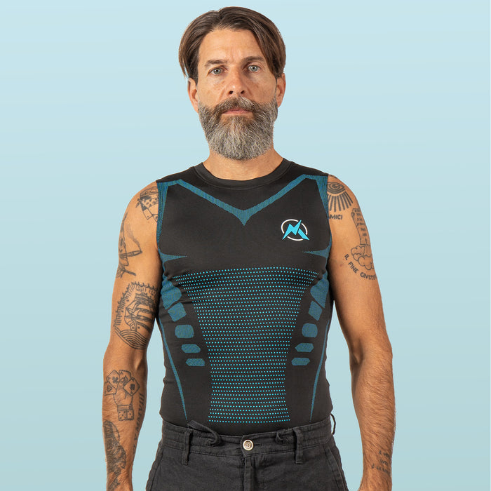 Man wearing the black VitaBoost compression tank