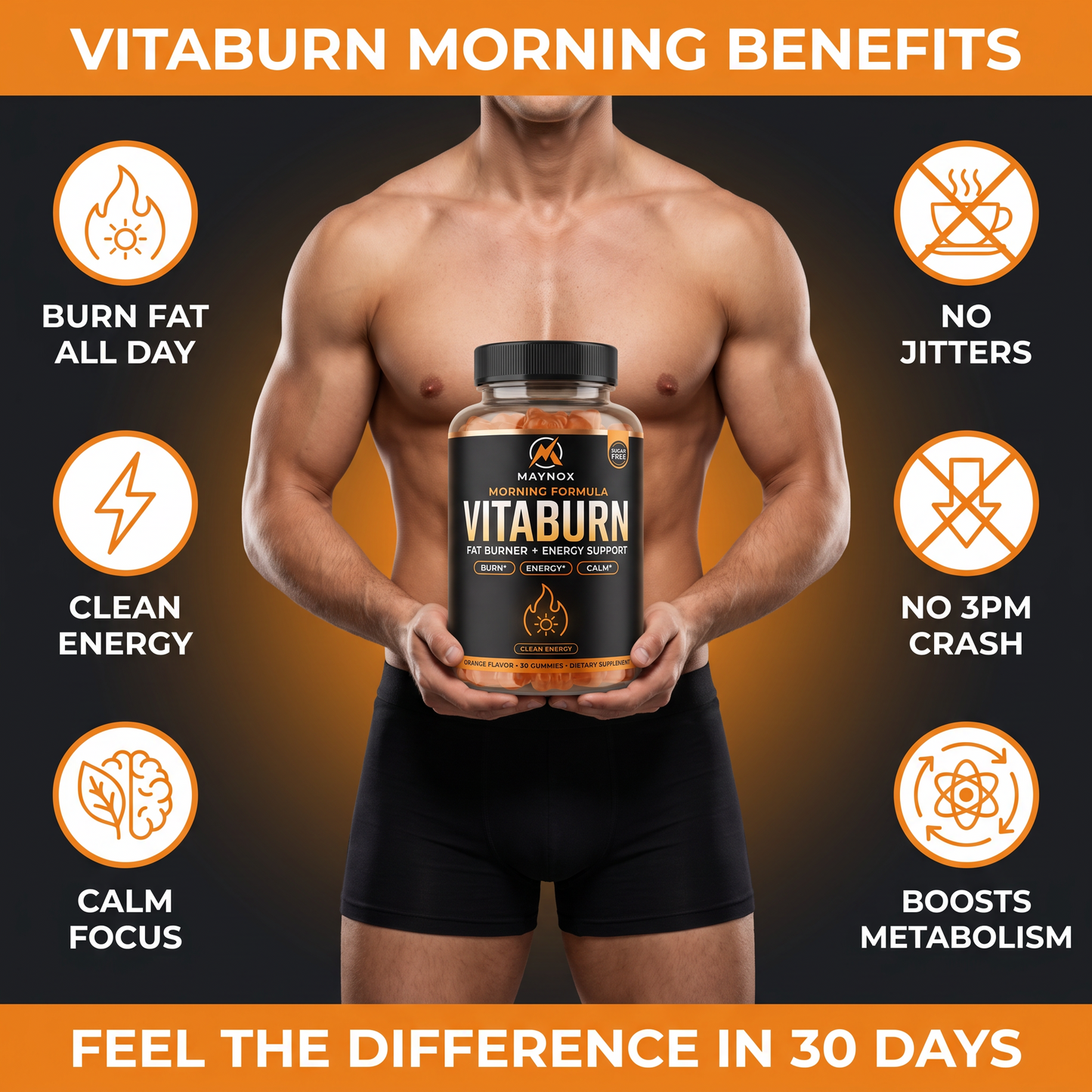 VitaBurn Morning | Daytime Fat Burner Gummies for Men - Orange